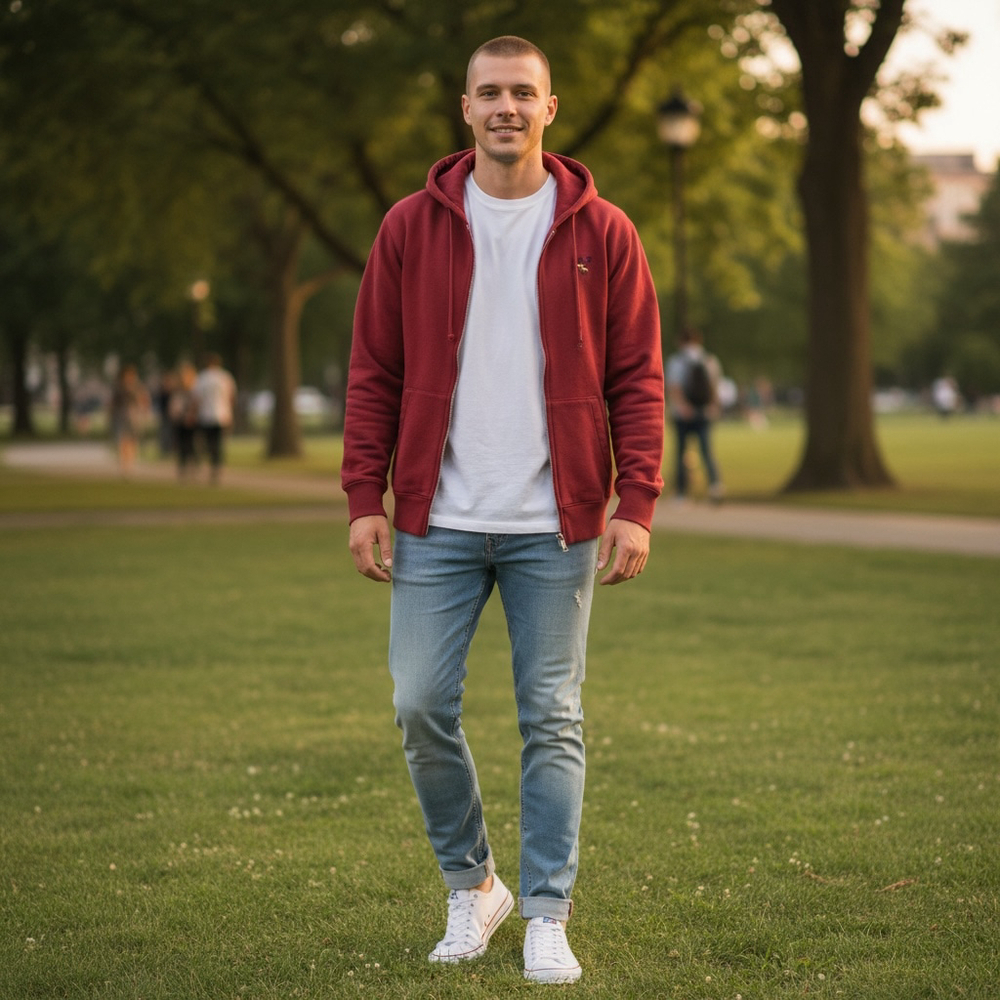 Men's Abercrombie & Fitch Red Full-Zip Hoodie S